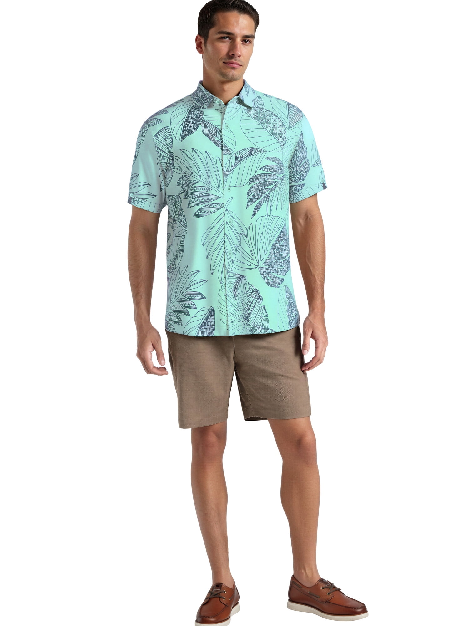 Café Luna Men's and Big Men's Botanical Leaves Print Short Sleeve Woven Shirt, Sizes S-4X