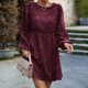 thumbnail image 5 of Vestido De Mujer Mini vestido femenino Casual Jacquard cómodo cuello redondo fiesta Clubwear traje de calle Ygjytge Vino Tinto M para Mujer, 5 of 6