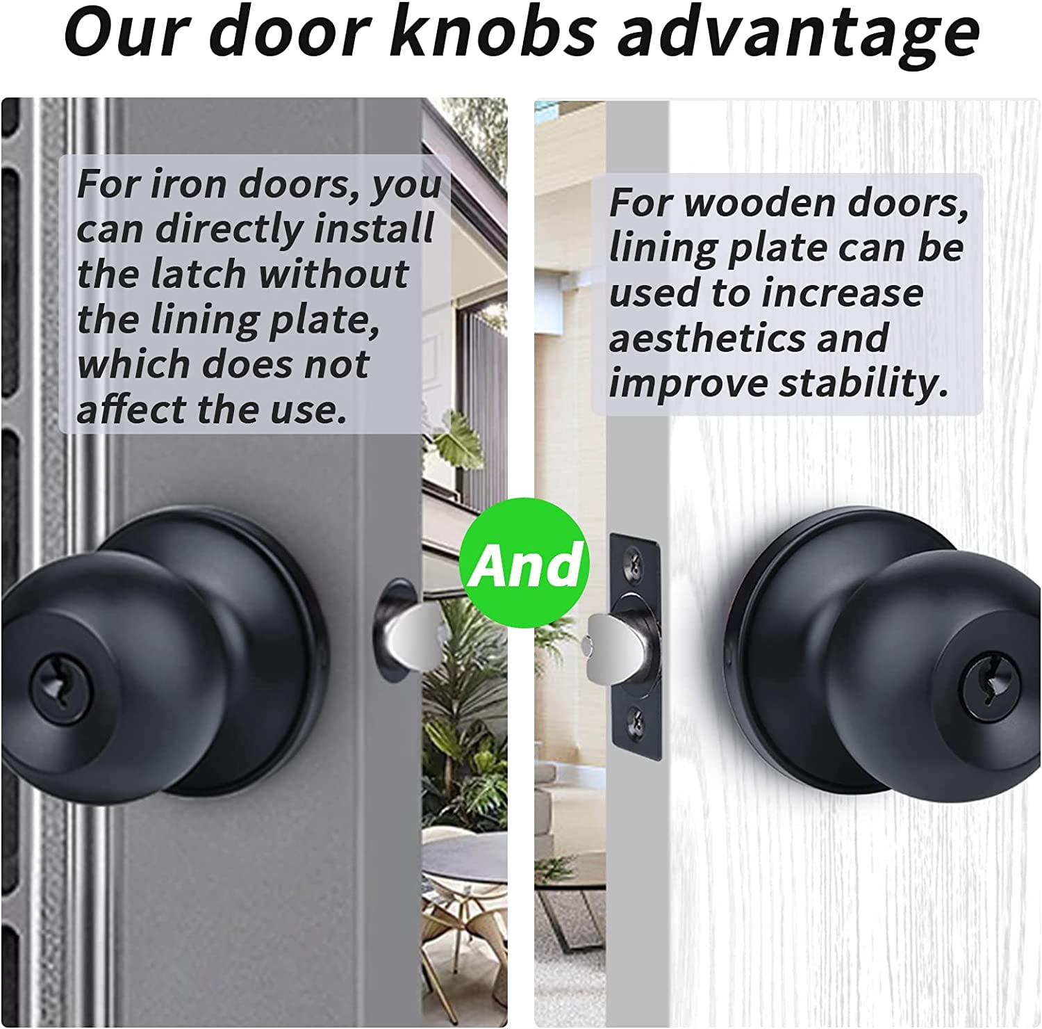YIHATA 5 Pack Entry Doorknobs, Keyed Alike, Entry Doorknob Lock with Keys, for Front Door, Exterier and Interier Doors, Matte Black