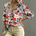 thumbnail image 4 of Polka Dot Lace Up Blouse Boho V Neck Lace Shirt Trendy Blouses Ruffle Trim Casual Loose Flowy Dressy Shirts, 4 of 5