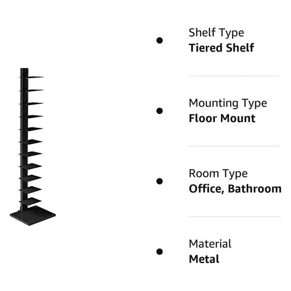 Drevy 12 shelf Metal Spine Book Tower, Black
