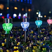GIGALUMI Outdoor Solar-Powered Landscape Path Lights, 6-Pack Sliver Solar Lights, Stainless-Steel & Glass (Muti-Color)