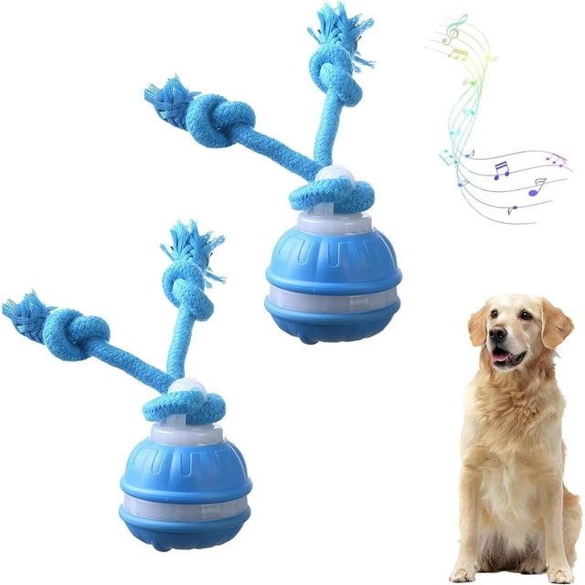 Yobensun Dog Toy-utomatic Dog Walker Interactive Waggle Ball Toy, with Speedy Rolling Action and Wagging Rope, Bite & Wear-Resistant, USB Rechargeable (2PcsBlue)