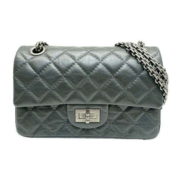 Pre-Owned CHANEL Chanel Matelasse Chain Shoulder 2.55 20 Bag Flap Gray Dark Calfskin Women's 16th Series (Good)