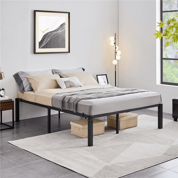 Yaheetech Metal Platform Bed Frame with Steel Slat Support, Queen Size ...