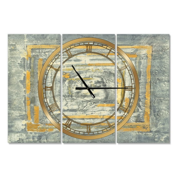 Designart 'Gold Glam on Grey Tapestry II' Modern Wall Clock