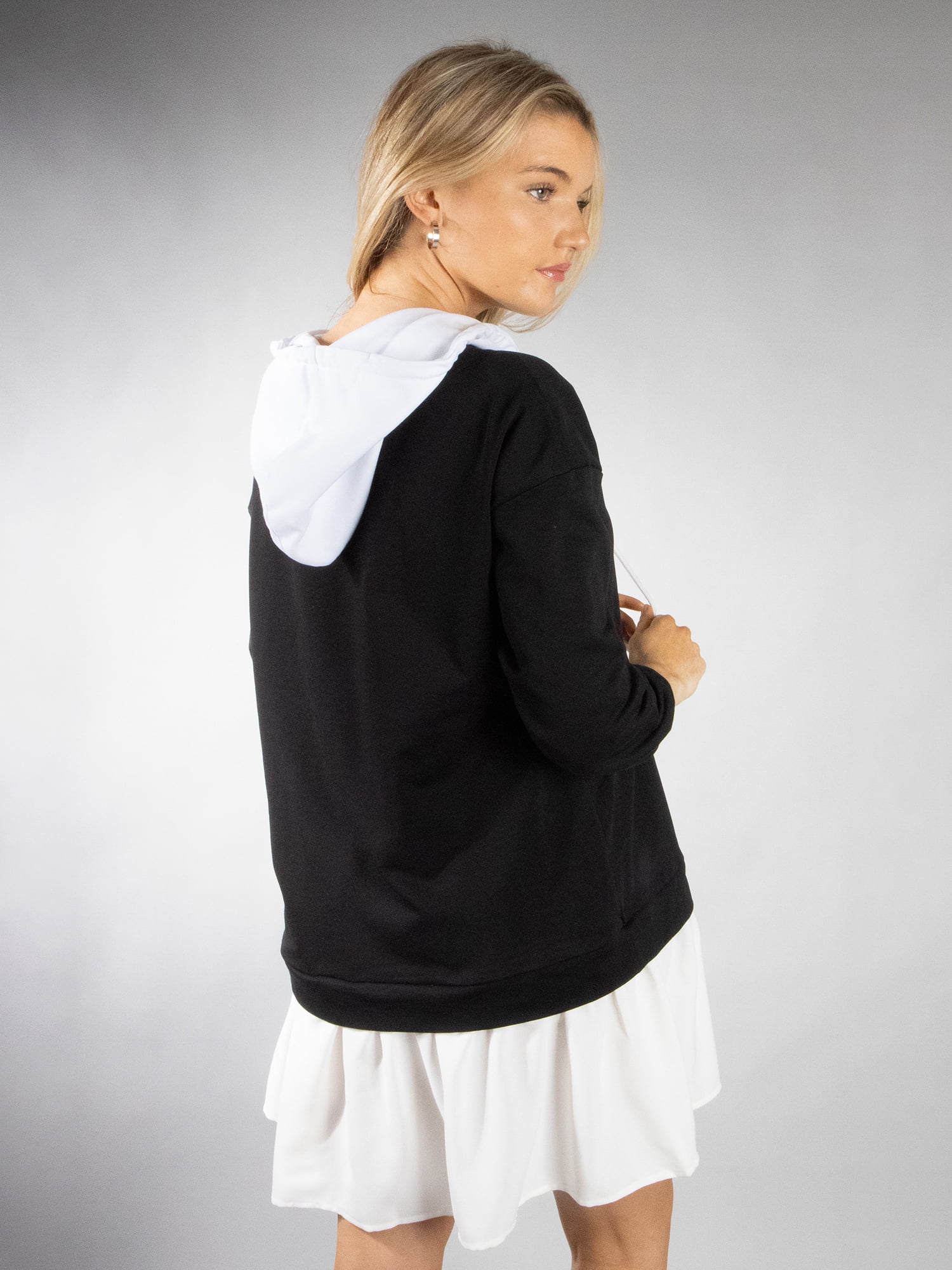 DARING DIVA Women's Stylish AK Double Layer Hooded Dress S Black