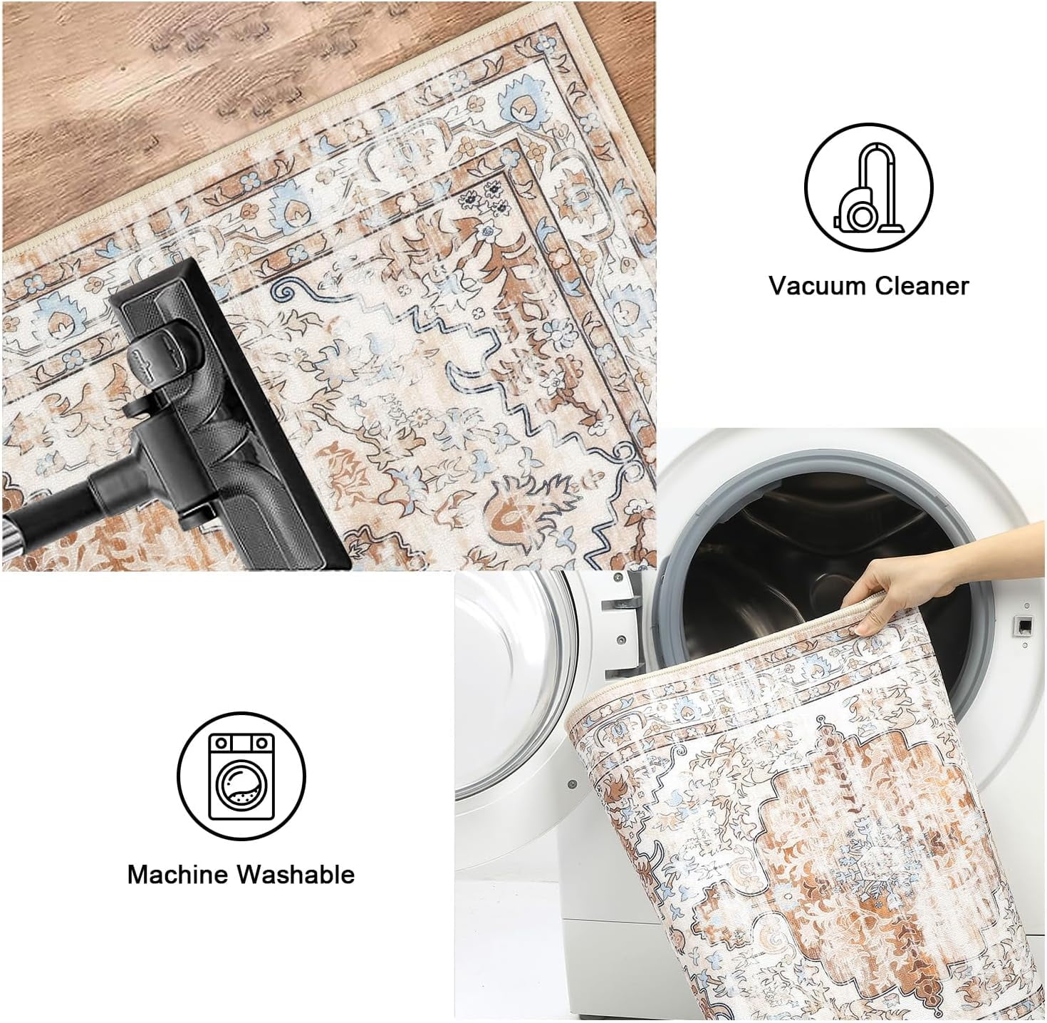 Kitchen Rugs Sets of 3 Boho Kitchen Floor Mat Carpets Non Skid Machine Washable Kitchen Runner Area Rugs for Kitchen Floor Hallway Living Room Laundry Entryway, Light Brown