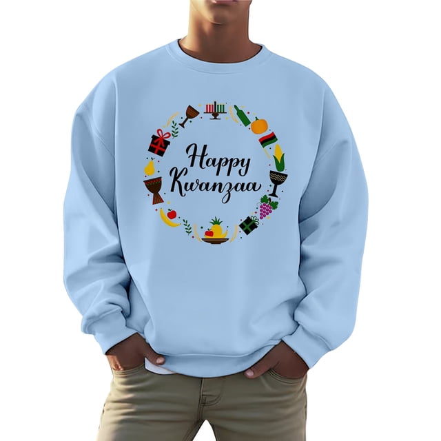 QHFBli Chandail en Molleton Premium à Col Rond pour Hommes et Femmes Kwanzaa Mode Automne Chandail Sans Capuche avec Logo Imprimé Hauts de Vacances