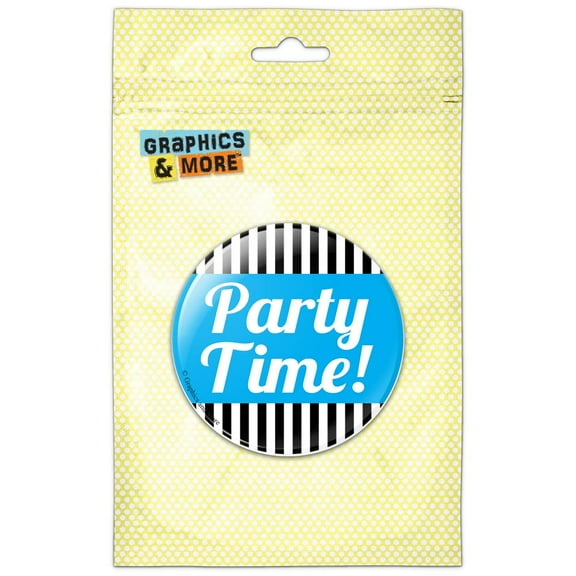 Party Time! Blue with Stripes Pinback Button Pin Badge