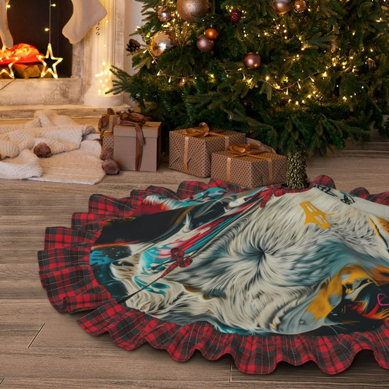 Jgfou Colorful Graffiti Cow Christmas Tree Skirt Tree Skirt Xmas Tree Skirt Ornaments Perfect for Christmas Decoration and New Year Holiday Party 30