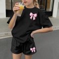 thumbnail image 6 of Miluxas Girl's 2 Piece Outfits Bow Graphic Tee Shirt and Shorts Set Cute Summer Outfits Black 3-4Years, 6 of 6