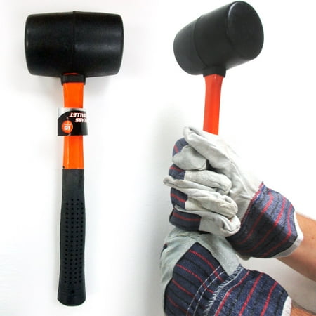 Rubber Mallet 16 Oz Fiberglass Hammer 11.5" Long Handle Tools Home Craft Black