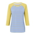 thumbnail image 4 of tklpehg Fall Womens Tops Crew Neck Mid-length Tops Leisure 3/4 Sleeve Tops Striped Printed Fall Clothes Comfortable Going Out Tops Womens Clothes Blouses Pullover Yellow M, 4 of 5