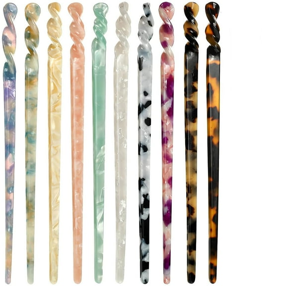 GIXUSIL 10 Pieces Acetate Hair Sticks Styling Hair Vintage Leopard Print Tortoise Shell Hairpin Chopsticks Hairpins Disk Hair Sticks Hair Accessories for Women Girls(Multicolor)