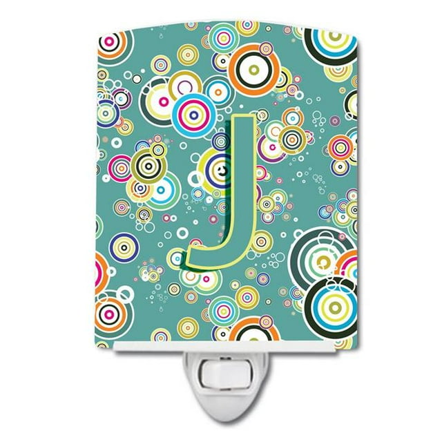 Carolines Treasures CJ2015-JCNL Letter J Circle Circle Teal Initial Alphabet Ceramic Night Light
