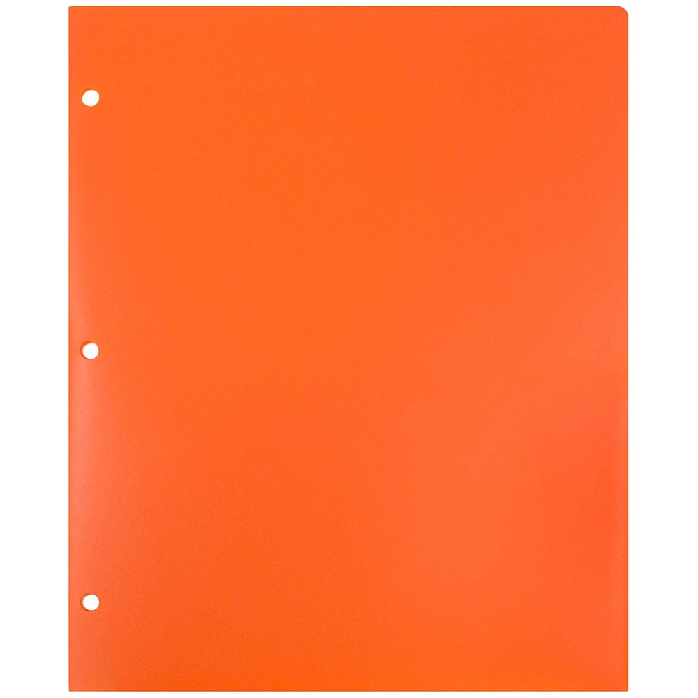 JAM Paper Heavy Duty Plastic 3 Hole Punch School Folders with Pockets, Orange, 6 per Pack