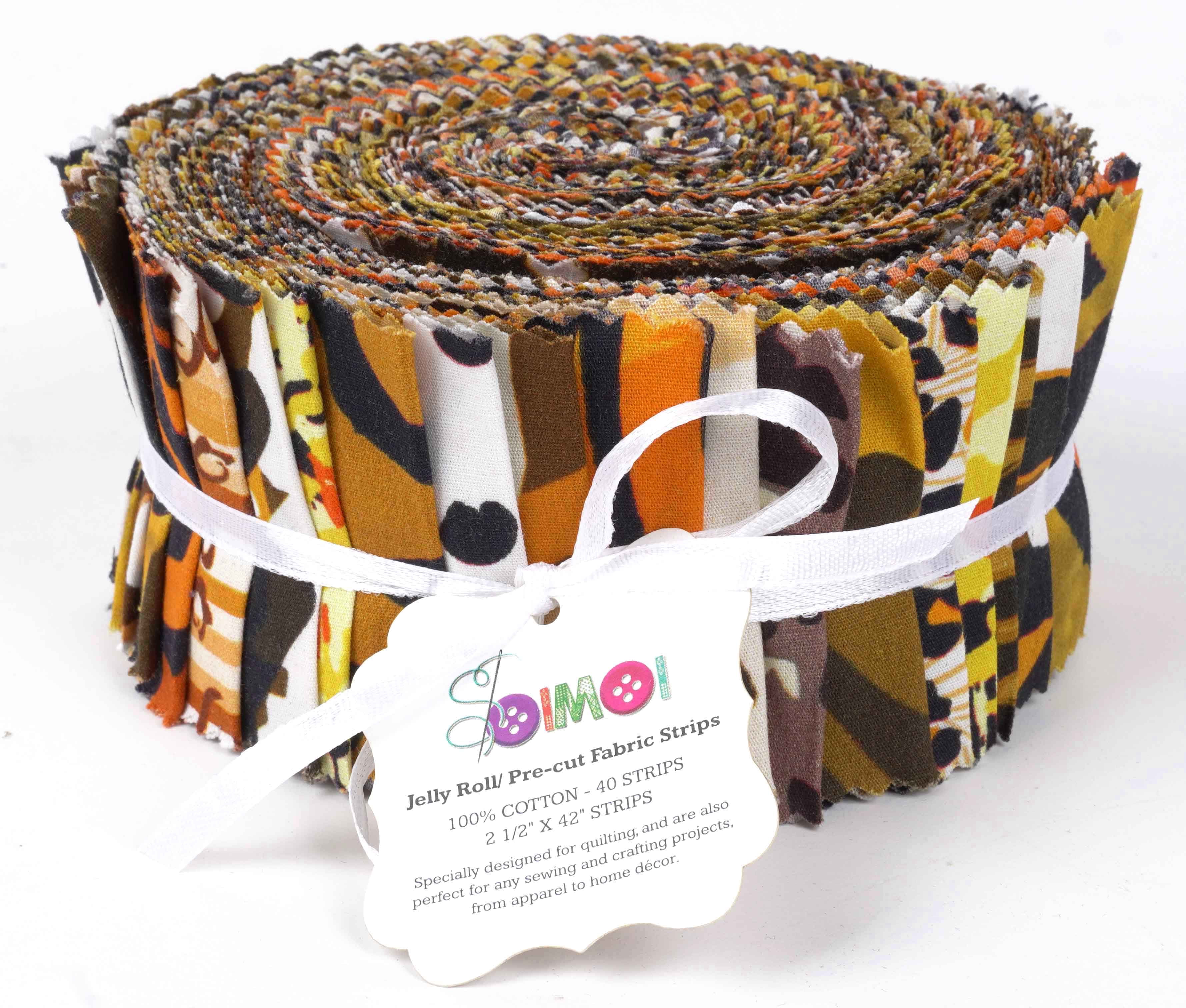 Soimoi 40Pcs Floral Artistic Print Cotton Precut Fabrics For Quilting Craft Strips 2.5x42inches Jelly Roll - Brown
