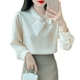 thumbnail image 2 of Elegant Temperament Bow Chiffon Shirt Women Long Sleeved Design Shirt Tops Cool Shirts for Women Tops for Women Dressy Athletic Tops Women Womens Dress Shirts And Blouses for Work Womens Swim Tee, 2 of 8