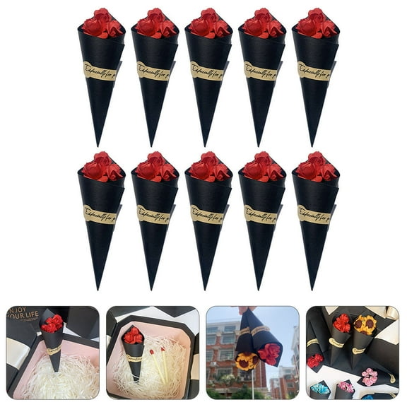 KAKOWELY Red Mini Rose Sunflower Bouquet 5.9X2.0X2.0In Paper Simulation Rose Bouquet Home Decoration 10Pcs