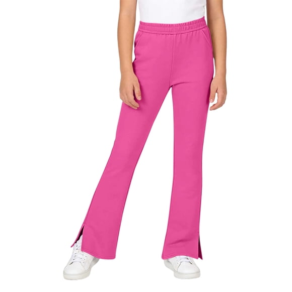 Girls Flare Pants High Waisted School Uniform Pant Bell Bottom Leggings with Hidden Pockets Hot Pink 14-15 years
