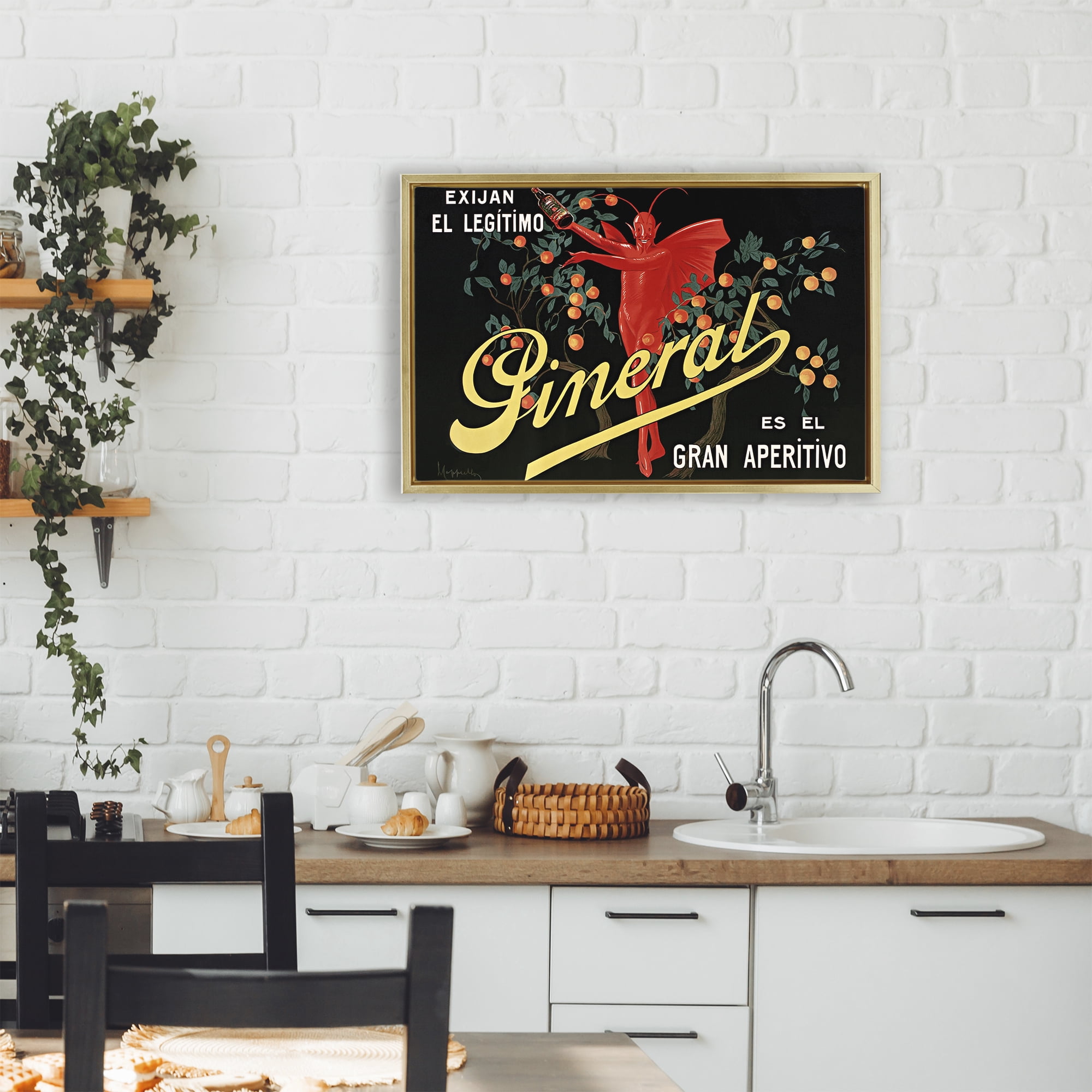 Stupell Industries Aperitif Poster with Character Gold Framed Floater Canvas Wall Art, design by Leonetto Cappiello