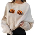 thumbnail image 1 of Chandails en Molleton d'Halloween pour Femmes Imprimé Squelette de Citrouille Surdimensionné Automne Chaud Doux Manches Longues Col Rond Pull Tops, 1 of 7