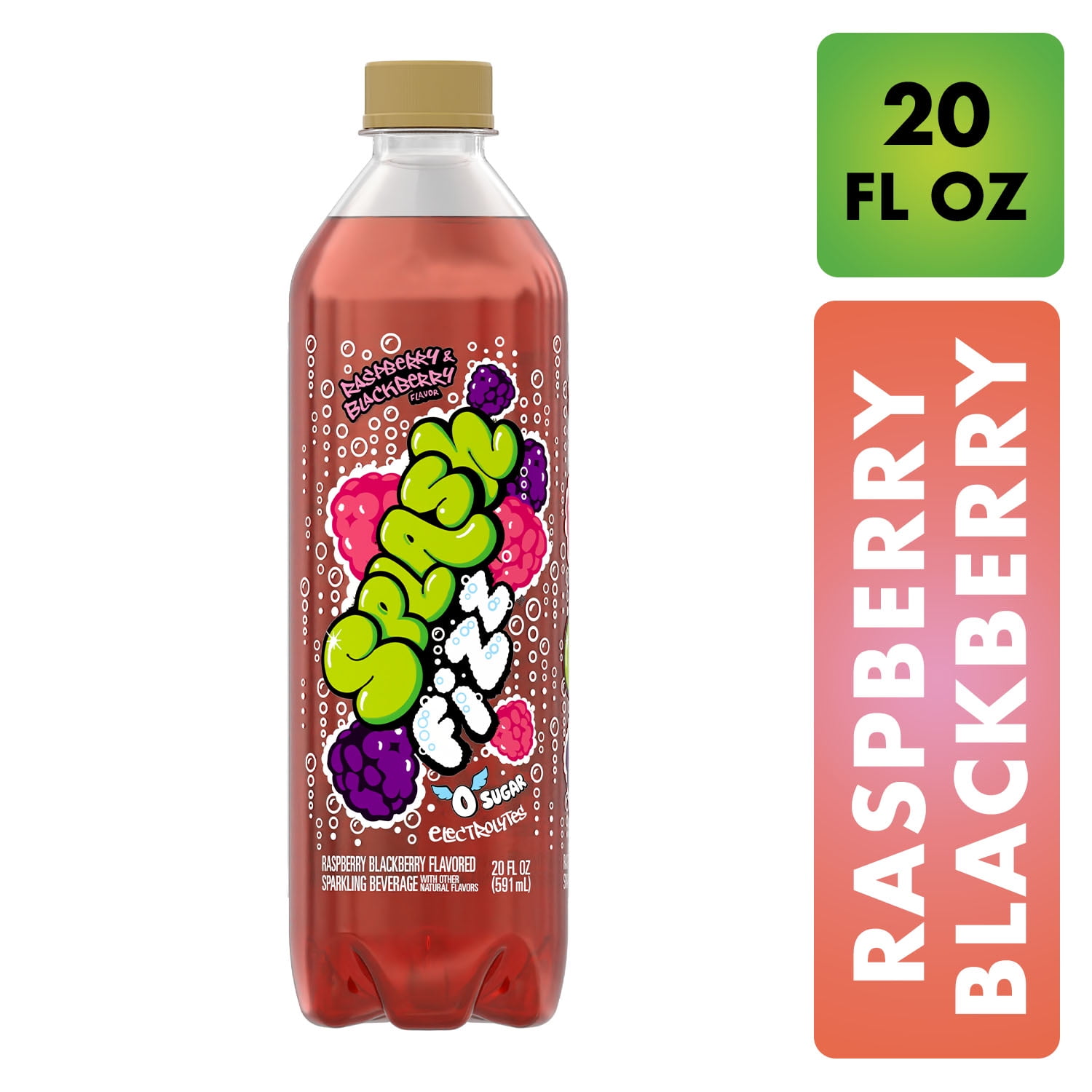 Splash Fizz, Raspberry Blackberry Flavor Sparkling Water Beverage, 20 Fl Oz Plastic Bottle