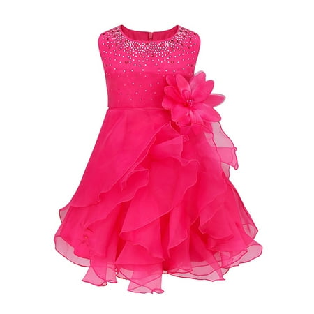 

renvena Baby Girls Rhinestone Sleeveless Round Neck Organza Tutu Princess Birthday Party