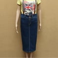 thumbnail image 4 of Medium-length high-waisted denim skirt for women, with a slit at the back, 4 of 11