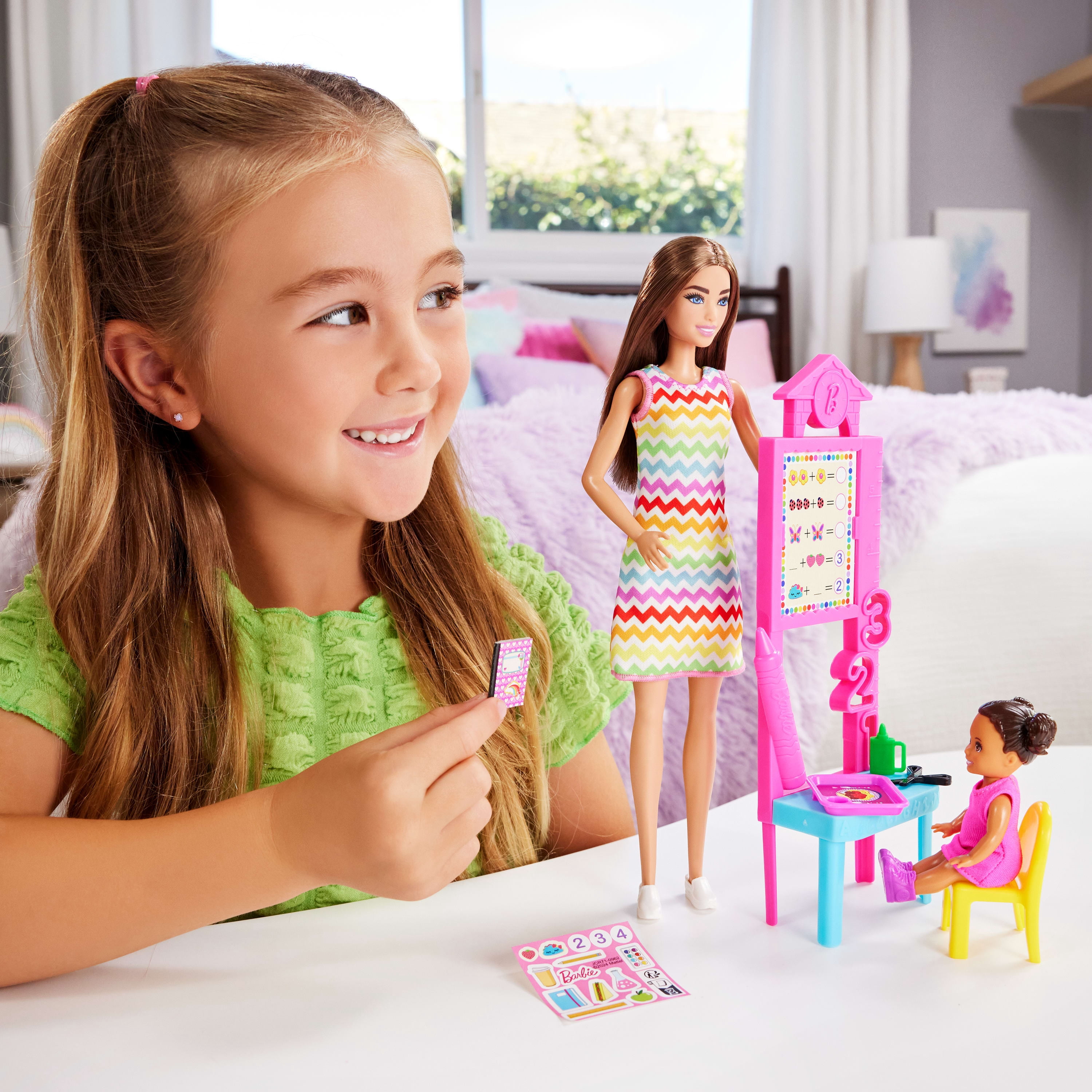 Barbie Teacher Doll with Brunette Fashion Doll, 1 Toddler Doll, & Teaching Accessories