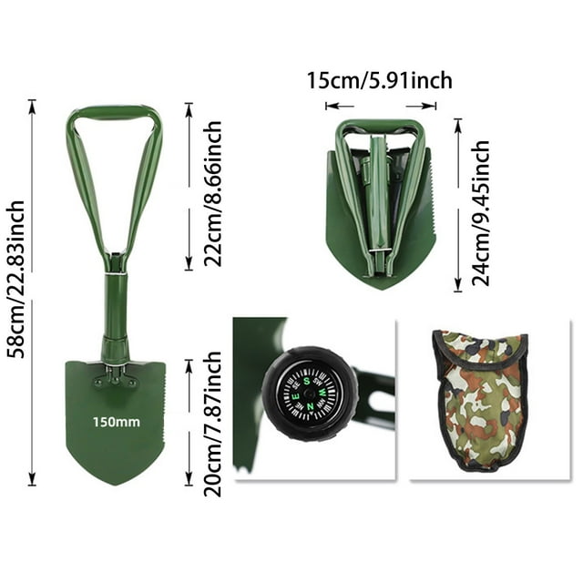 JJKBVCLO 23 Inch Tri Fold Folding Shovel For Camping & Car Emergencies Heavy Duty Snow/Mud Shovel With OCP Cover Mini Tool,Stainless Steel Disseminators Foldable