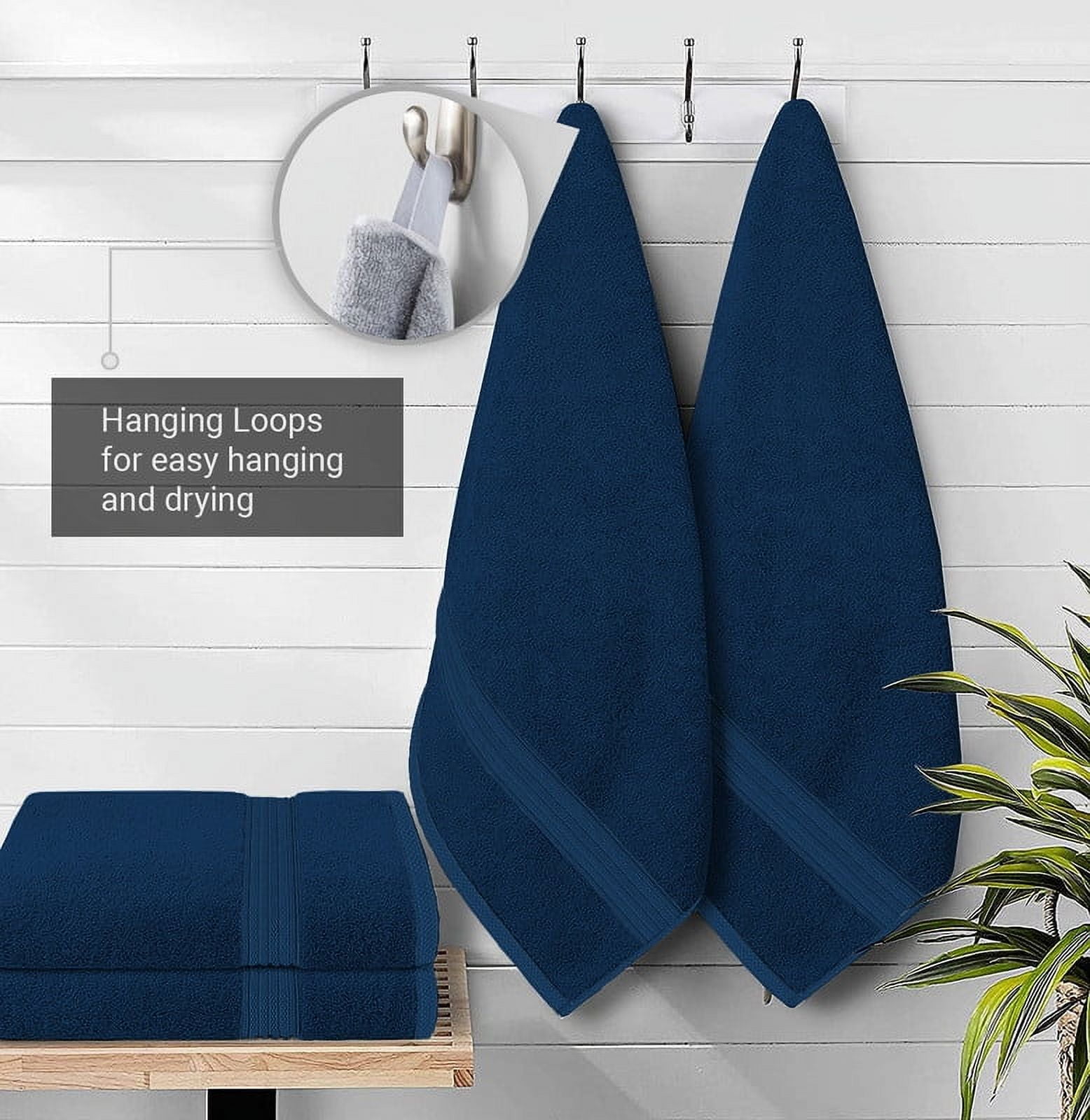 Creosa Cotton Bath-Towels-Set Navy Blue, 100% Ring Spun Combed-Cotton 4pc Bathroom Towels 27x54 Inch, Highly Absorbent Soft Feel, Daily Use Navy Blue Towels with Hanging Loop