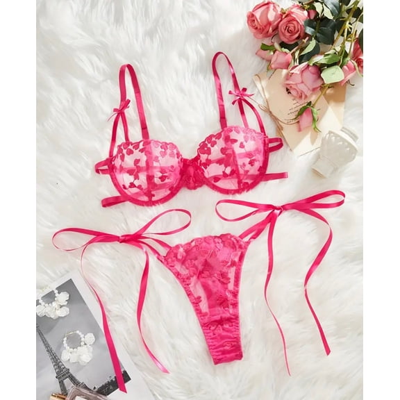 Pink Lingerie Heart Bow Strap Set