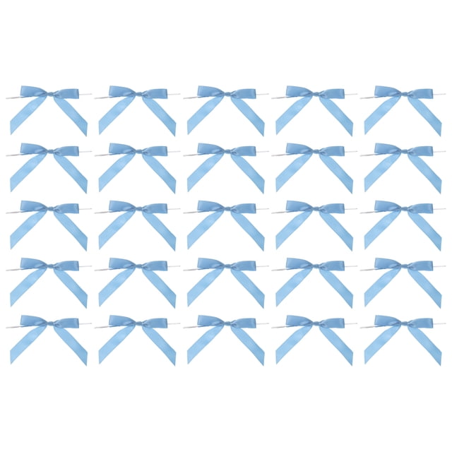 Unique Bargains 50Pcs Mini Ribbon Bow 3.5' Twist Tie Mini Fabric Satin Ribbon Flower Bows Craft DIY Sewing Wedding Bows Blue
