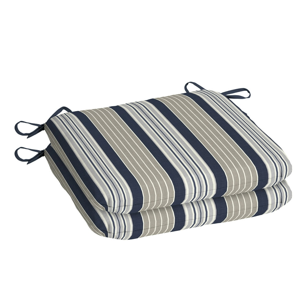 Mainstays Navy Stripe 17" x 15.5" Outdoor Seat Pad, Set of Two