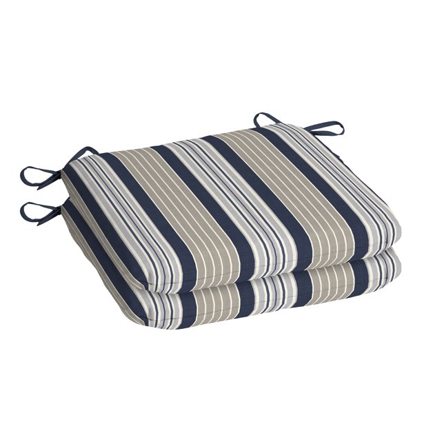 Mainstays Striped Navy 17" x 15.5" Outdoor Seat Pad, Set of Two