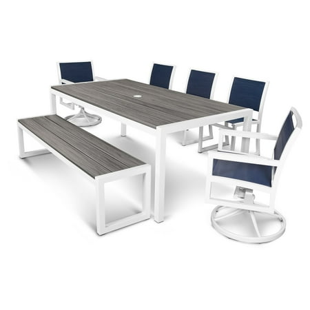 Polywood Reg Parsons Aluminum 7 Piece Rectangle Bench Patio Aluminum 7 Piece Rectangle Bench Patio