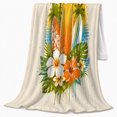 thumbnail image 2 of Surfboards with Hibiscus and Palm Sunrise, Bright Island Style for Beach Lovers, Teal Wave Tropical Scene and Birthday Gift, Cozy Flannel Blanket for Bedroom and Sunroom, Coastal Home Decor, 2 of 9