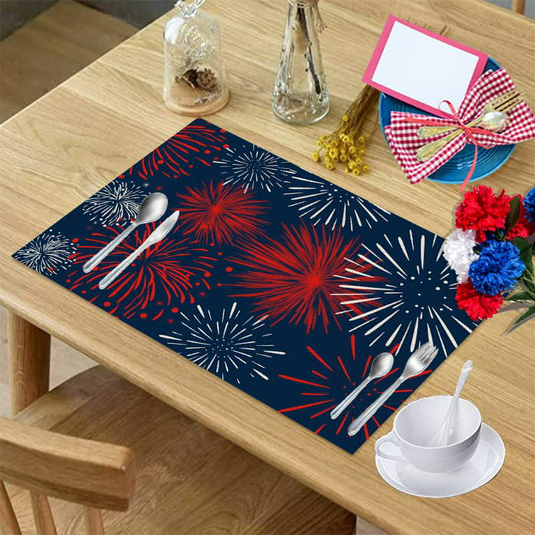 Linen Table Mat,4th of July Independence Day Placemats,Non-Slip  Placemat,Patriotic Theme Holiday Party Place Mats,Coaster Dish Pad Dish Pad  Cutlery