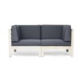 thumbnail image 6 of Frankie Outdoor Acacia Wood Sectional Loveseat with Cushions, Weathered Gray, Dark Gray, 6 of 6