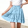 thumbnail image 2 of Flowy Shorts for Girl Lace Ruffle Tiered Mini Skirt Casual Boho High Waisted Skirt Blue, 2 of 7