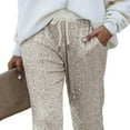 thumbnail image 4 of CHUMUD Women Sequin Pants Sparkly Glitter Slant Pocket Drawstring Waist Long Solid Jogger Trousers, 4 of 5