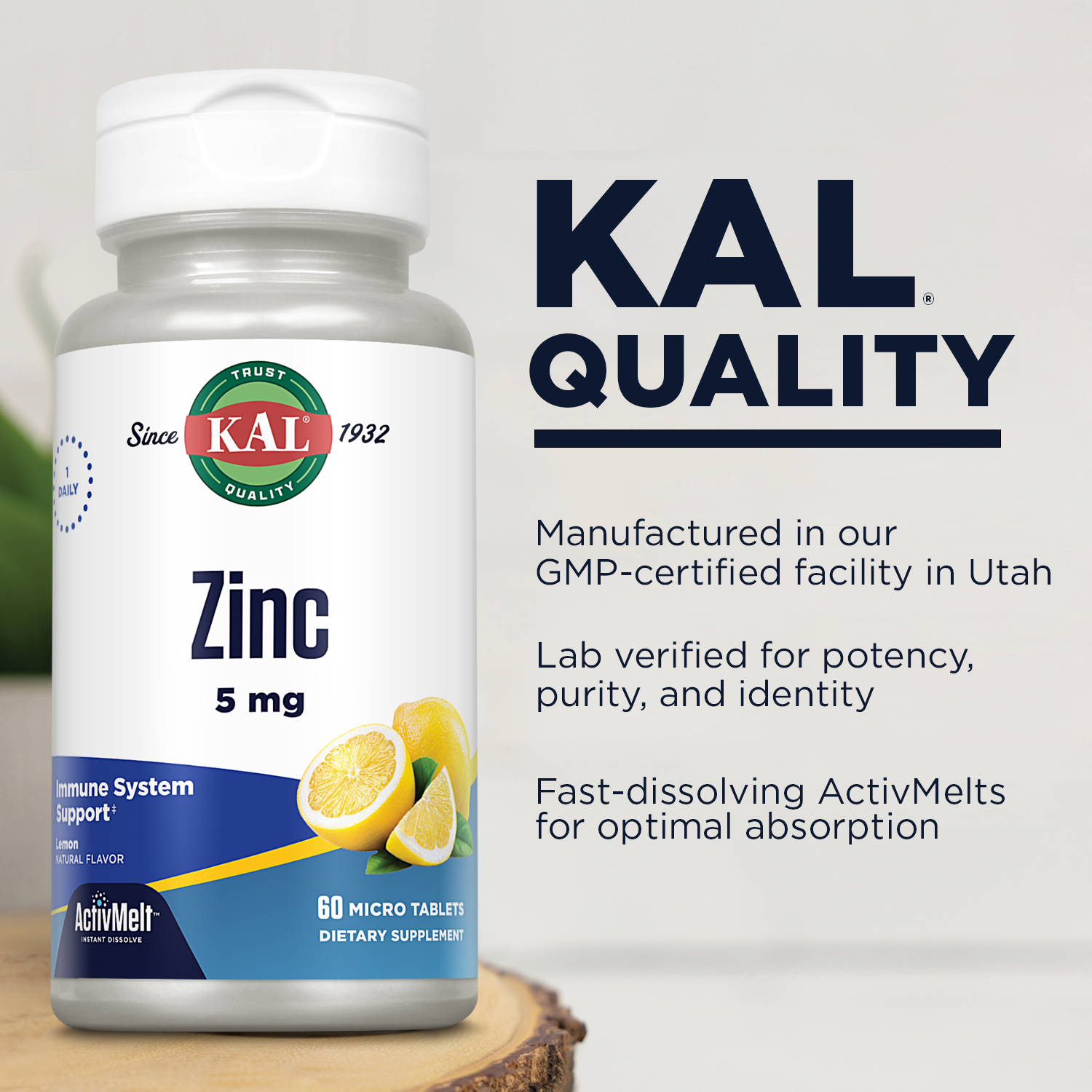 KAL Zinc 5 mg ActivMelt | Sweet Lemon Flavor | Healthy Protein Synthesis, Growth, Taste Acuity & Immune System Function Support | 60 Micro Tablets - image 4 of 6