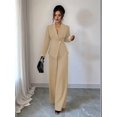 thumbnail image 5 of Women'S Long Sleeve Blazer and Straight Leg Pants Two Piece Set Elegant Office Formal Suit Outfit Khaki S, 5 of 9