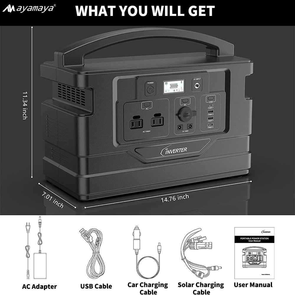Portable Power Station 1000W, AYAMAYA 1110Wh Lithium Polymer Battery Solar Generator Emergency Backup Power Supply for Outdoor Camping Home Road Trip Rv Adventure(Orange)