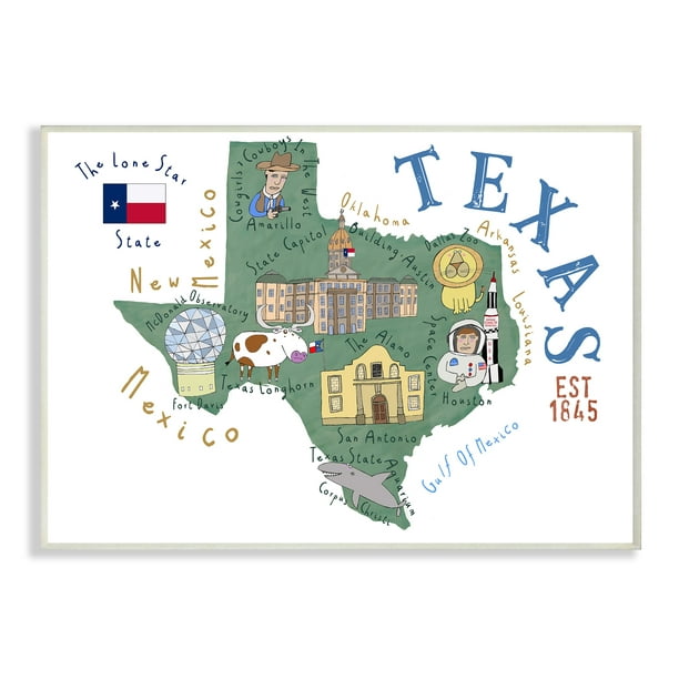 The Stupell Home Decor Texas Landmarks And Flag Ilrated Map Wall Plaque Art Com - Home Decor San Antonio Texas