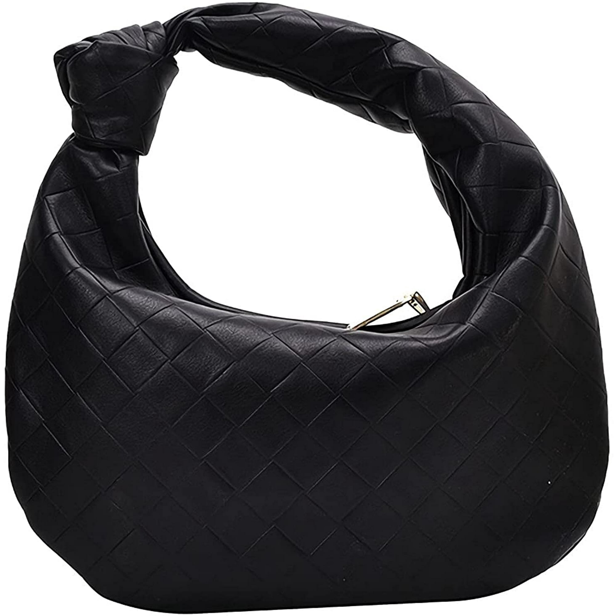 Mgfed Leather Hobo Handbag For Women Small Shoulder Bag Zipper Closure Black