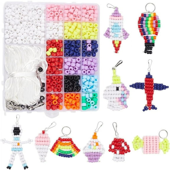 1 Box DIY 10 Sets Pony Beads Kit Beads Pet 8mm Bead Pet Keychain Making Kit Opaque Pony Beads Resin Craft Beads Set Beading Sky Unicorn Astronauts Mushroom Candy Key Chains DIY