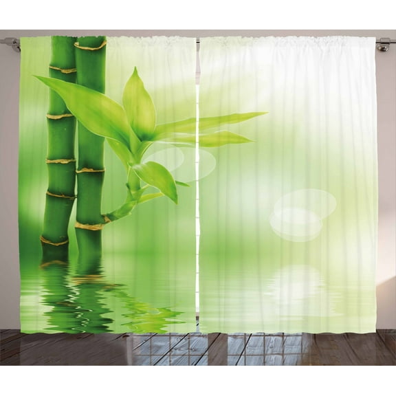 Ambesonne Floral Curtains 2 Panel Set, Modern Asian Boho Bloom Art, 108" x 63", Emerald Green